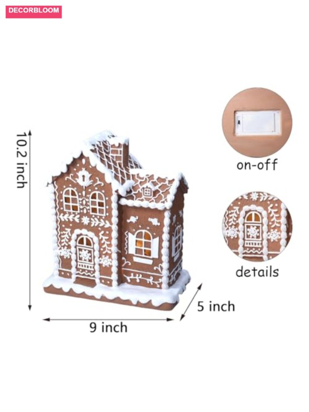 Lighted Gingerbread House Christmas Decor Resin Tabletop Village Figurine - Picture 2 of 6
